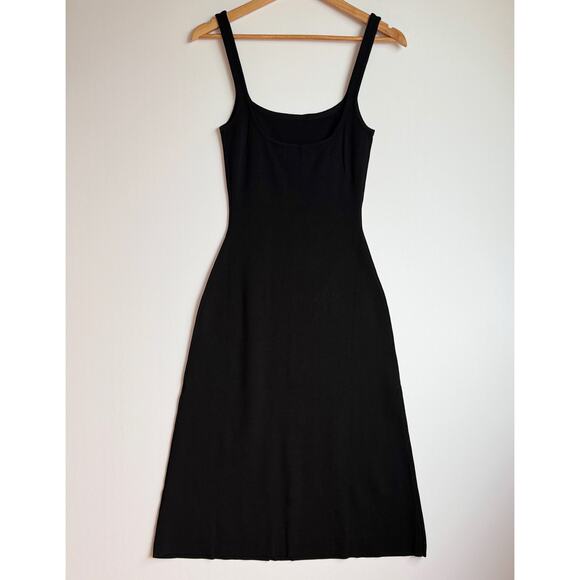 Rumored Parisian Midi Dress Ribbed Square Neck Stretchy Minimalist Small Black - Picture 4 of 16